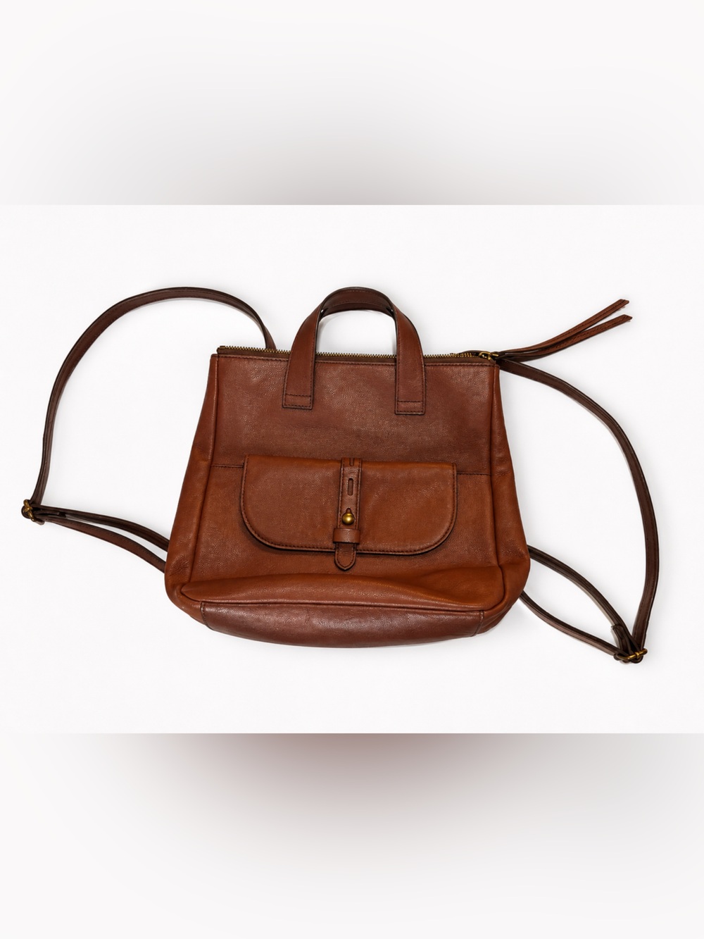 Fossil Hunter Brown Leather Convertible Backpack Purse Shoulder Bag Cognac